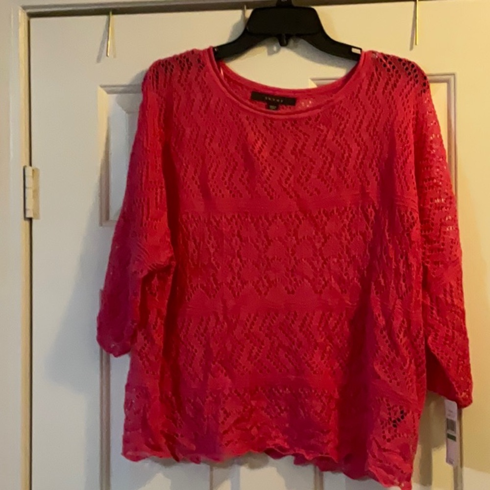 Pink crochet pullover sweater